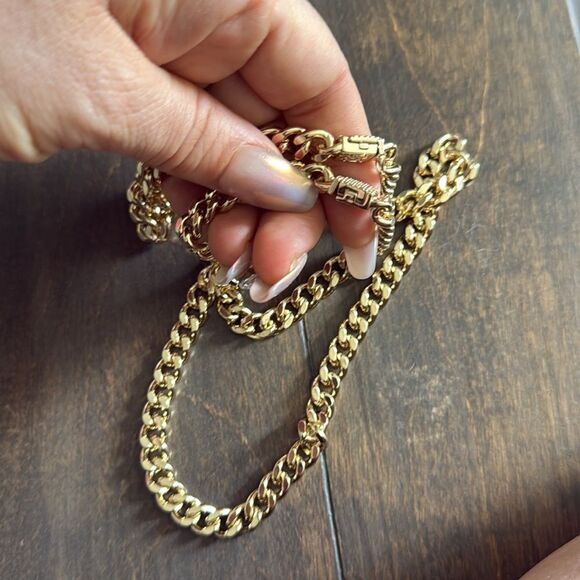 Elegant 14K Gold Plated Monaco Chain Necklace Bracelet Set - Picture 6 of 9